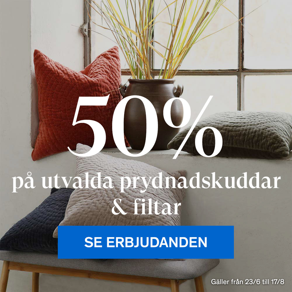 50% p&aring; utvalda prydnadskuddar & filtar